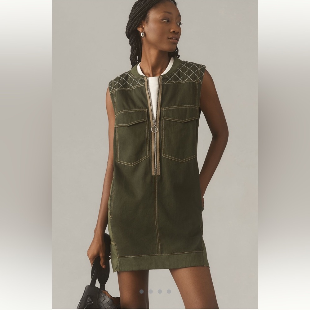 Pilcro Olive Utility Shift Dress with Front Zip